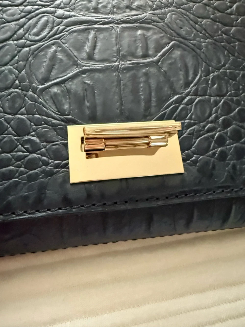 New kate spade Croc-Embossed Leather Flap Clutch with Gold Hardware